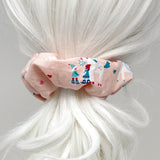 Large Cloth Scrunchie -Elves and Unicorns on Lt Pink