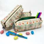 Pencil Case - #361 - Floral Bunnies on Pastel Green