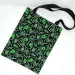 IN STOCK: Halloween Tote Bag - Glow-in-the-Dark Green Skeletons on Black