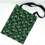 IN STOCK: Halloween Tote Bag - Glow-in-the-Dark Green Skeletons on Black