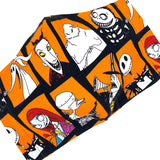 IN STOCK: Cloth Face Mask - #322 - Nightmare Before Christmas Character Blocks on Orange