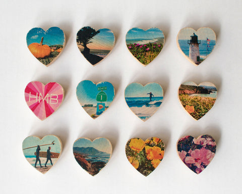 Mini Heart Magnets: Coastal, Succulent, and Nature - Hand-Transferred Photos on Wood, Various Images