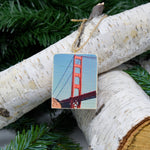 Mini Rectangle Ornament: International Orange: Golden Gate Bridge - Hand-Transferred Photo on Wood