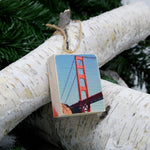 Mini Rectangle Ornament: International Orange: Golden Gate Bridge - Hand-Transferred Photo on Wood