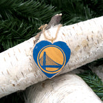 Mini Heart Ornament: Warriors Logo - Hand-Transferred Photo on Wood