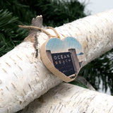 Mini Heart Ornament: Ocean Beach SF Sign - Hand-Transferred Photo on Wood