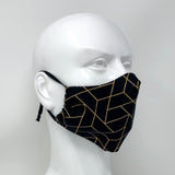 Cloth Face Mask - #301 - Gold Art Deco Geometric on Black
