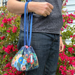 Drawstring Bags - Strawberries on Navy Blue Canvas