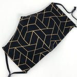 Cloth Face Mask - #301 - Gold Art Deco Geometric on Black