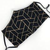Cloth Face Mask - #301 - Gold Art Deco Geometric on Black
