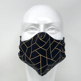 Cloth Face Mask - #301 - Gold Art Deco Geometric on Black