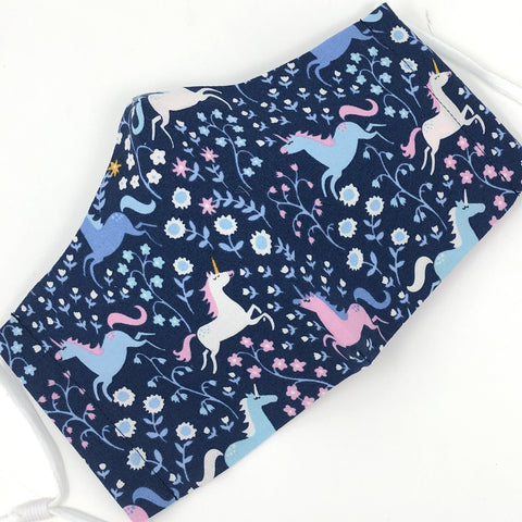 Cloth Face Mask - #61 - Unicorn Romp, Dk Navy