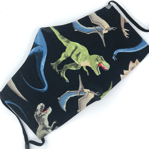Cloth Face Mask - #129 - Dinosaurs on Black